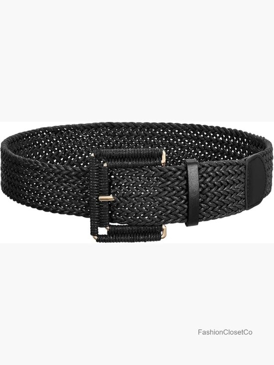 Wide Woven Belt for Dresses Rattan Waist Belt Braided Boho with Square Buckle main image 7